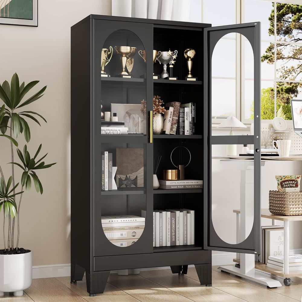 61인치 잠금장치가 있는 유리 디스플레이 캐비닛, 금속 - Storage & Organization 리뷰 및 가격