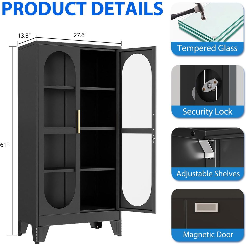 61인치 잠금장치가 있는 유리 디스플레이 캐비닛, 금속 - Storage & Organization 리뷰 및 가격