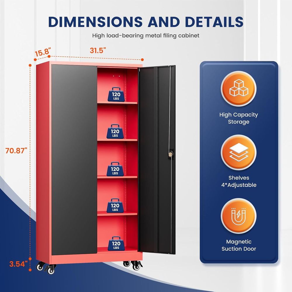 금속 차고 보관 캐비닛(잠금장치 및 조절 가능한 선반  - Storage & Organization 리뷰 및 가격